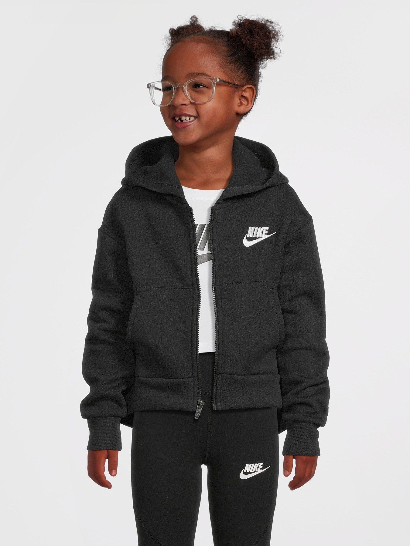 Nike Girls NSW Club Fleece Full Zip Hoodie - Black/White