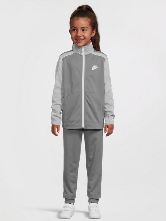 front image of nike-unisex-nsw-futura-poly-cuff-tracksuit-grey