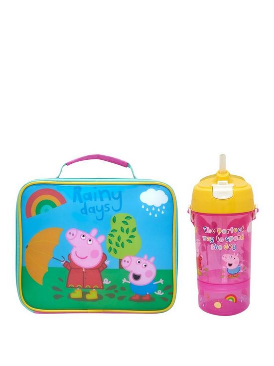 front image of peppa-pig-perfect-day-rectangular-lunch-bag-sip-amp-snack-canteen