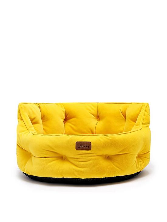 front image of joules-chesterfield-pet-bed--nbspyellow