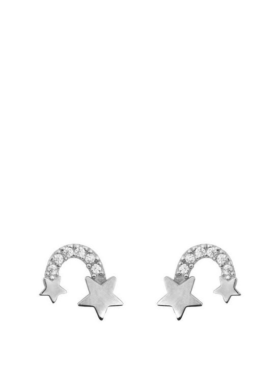 front image of the-love-silver-collection-shooting-star-cubic-zirconia-studs