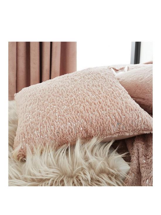 front image of by-caprice-vivian-sparkle-faux-fur-cushion-blush