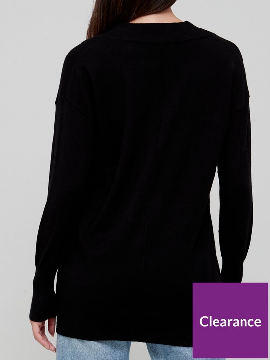 stillFront image of v-by-very-knitted-longline-v-neck-jumper-black