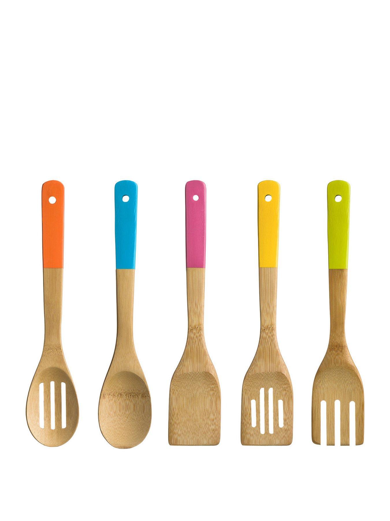 undefined 5 Piece Bright Colour Bamboo Utensil Set - Multi