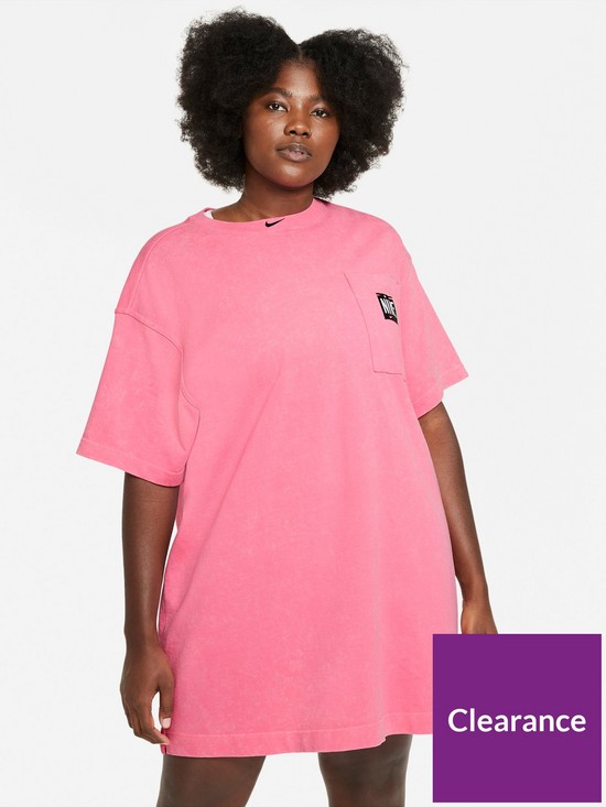 front image of nike-nswnbspcurvenbspwash-short-sleeved-dress-pink