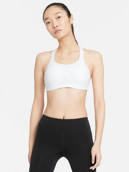 front image of nike-high-support-alpha-bra-white