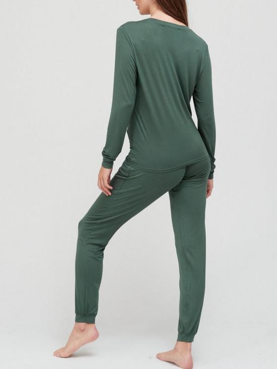 stillFront image of v-by-very-slogannbspknot-front-pyjamas-green
