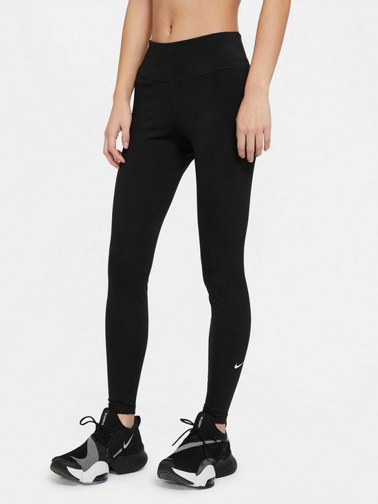 front image of nike-tall-fit-the-one-mid-rise-leggings-black