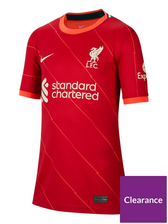 front image of nike-liverpool-fc-junior-home-2122-short-sleeved-shirt-red