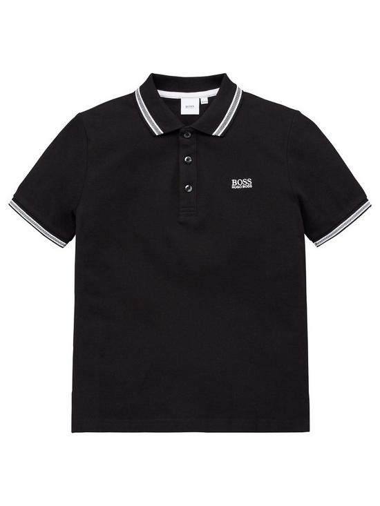 front image of boss-boys-short-sleeve-logo-polo-shirt-black
