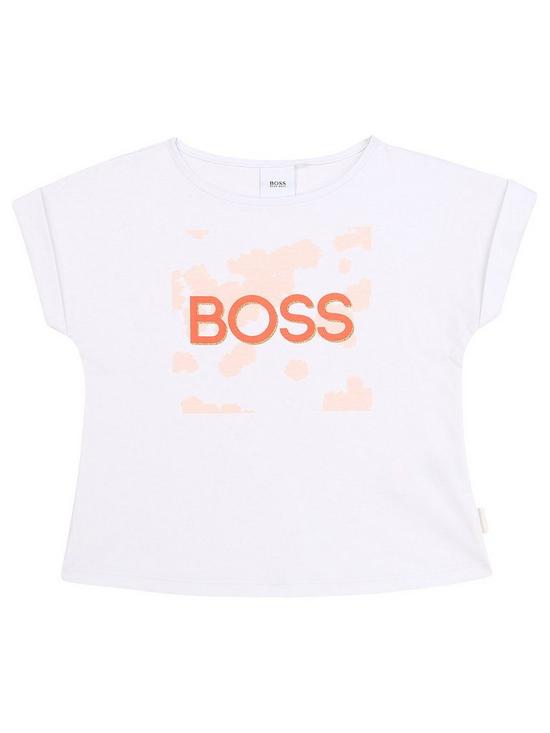 front image of boss-girls-logo-short-sleeve-t-shirt-white