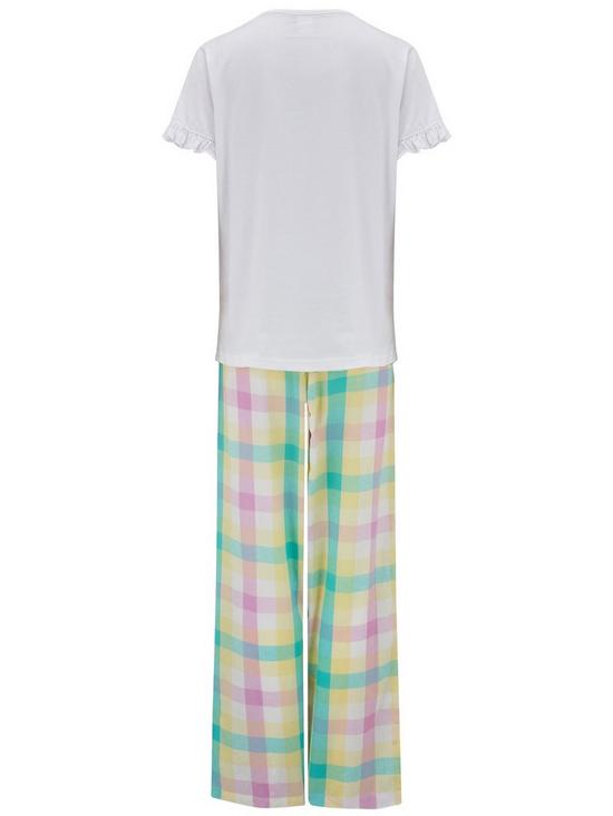 stillFront image of pour-moi-staying-in-cotton-jersey-t-shirt-and-check-trouser-pyjama-whitemulti