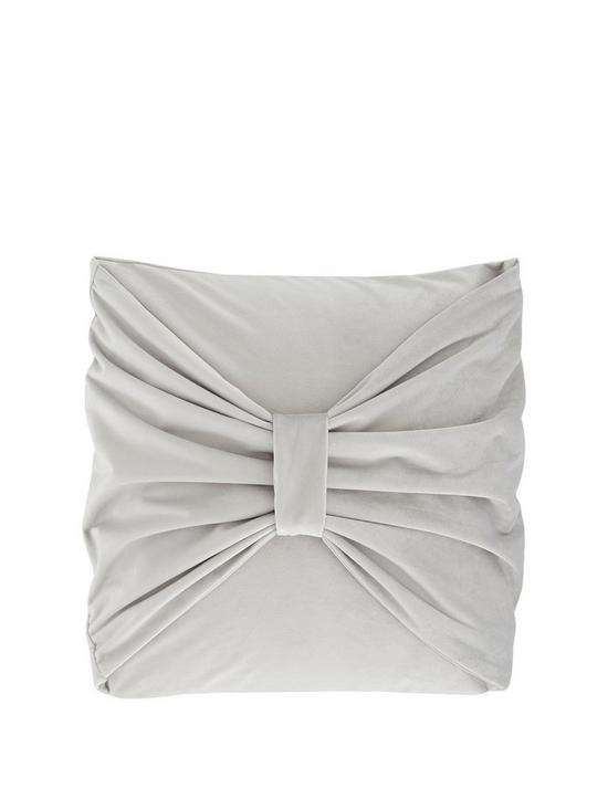 front image of catherine-lansfield-velvet-bow-filled-cushion-43x43