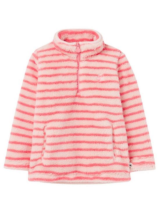 front image of joules-girls-merridie-stripe-half-zip-fleece-pink-stripe