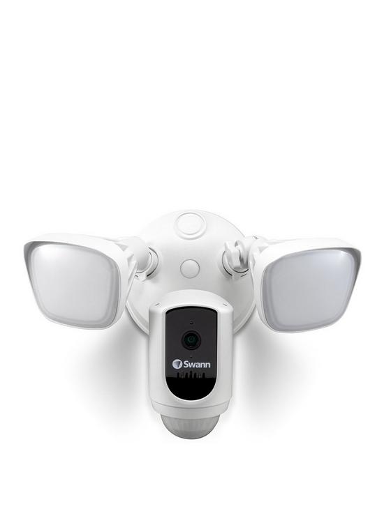front image of swann-gen-2-floodlight-security-system-white-wifi-ip-digital-still-image-video-camera-w-floodlights-white