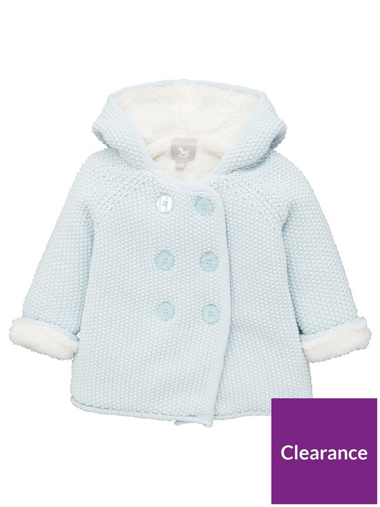 front image of the-little-tailor-baby-boys-pram-coat-plush-lined-blue