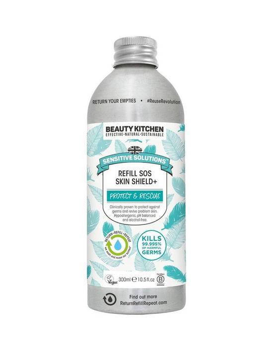 front image of beauty-kitchen-sensitive-solutions-refill-sos-skin-shield-300ml