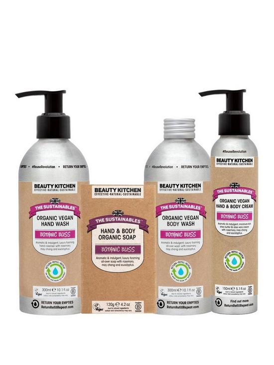 front image of beauty-kitchen-the-sustainables-botanic-bliss-good-value-bundlenbspbodywashhandwash-soap-shampoo-amp-conditioner