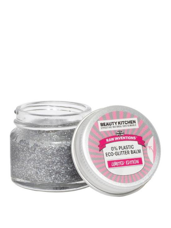 front image of beauty-kitchen-raw-inventions-ri-0-plastic-eco--glitter-balm-silver-15g