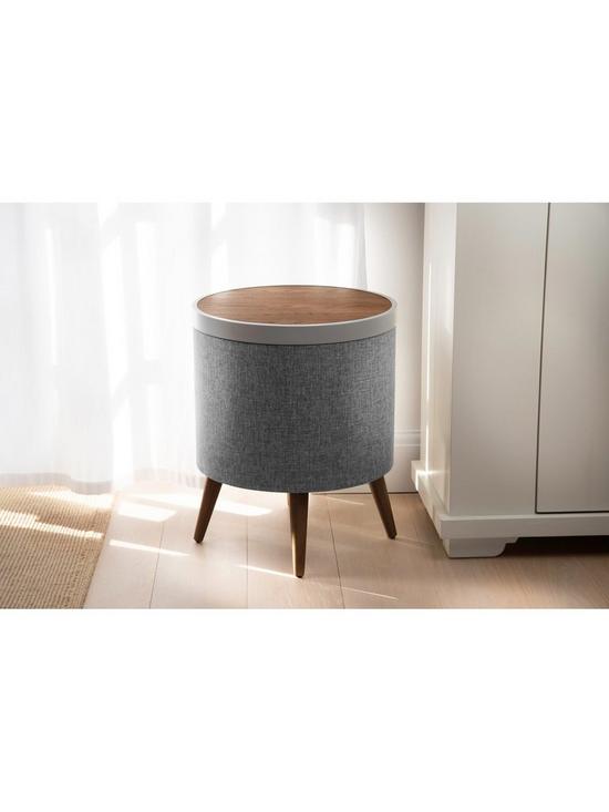 front image of koble-zain-side-table-with-wireless-charging-and-bluetooth-speakers-walnut-effectgrey