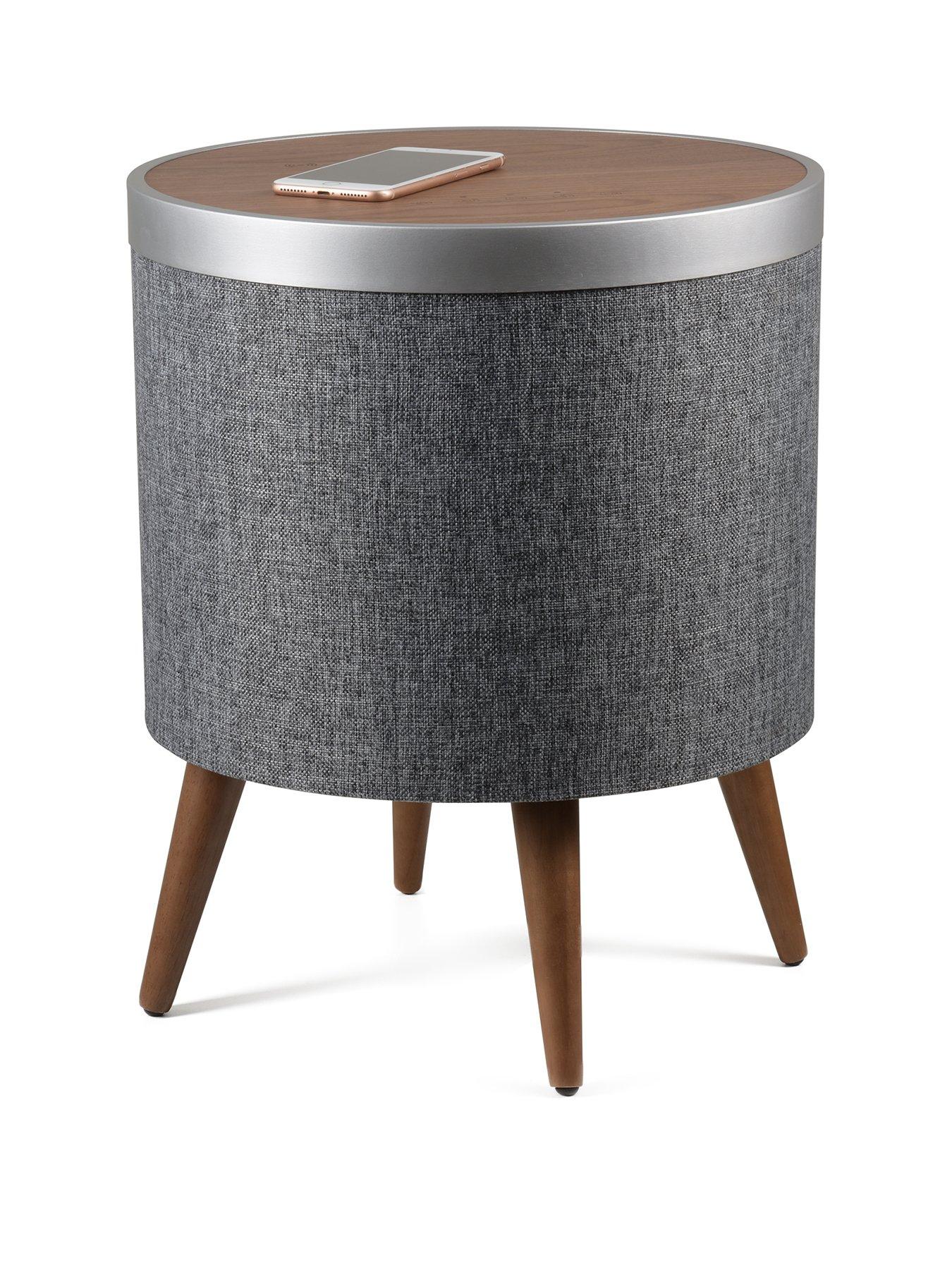  image of koble-zain-side-table-with-wireless-charging-and-bluetooth-speakers-walnut-effectgrey