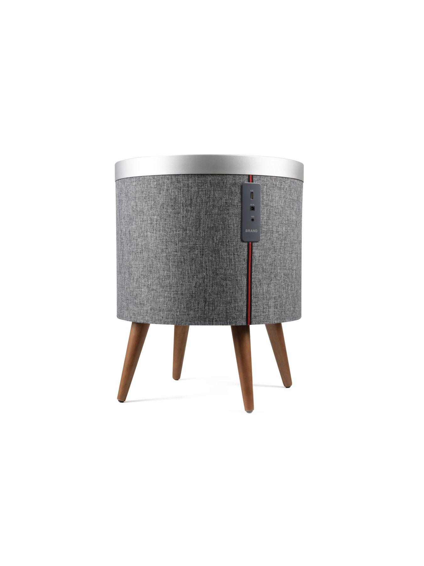  image of koble-zain-side-table-with-wireless-charging-and-bluetooth-speakers-walnut-effectgrey