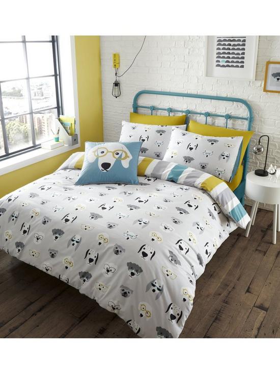 front image of catherine-lansfield-cool-dogs-duvet-covernbspset-grey