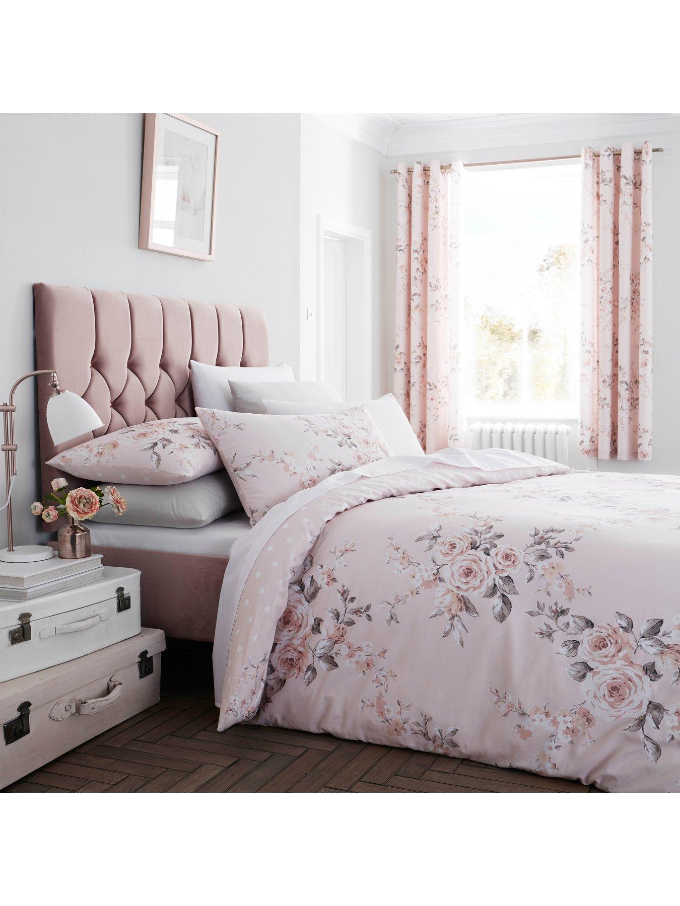 Catherine Lansfield Canterbury Floral Glitter Duvet Cover Set - Blush Pink