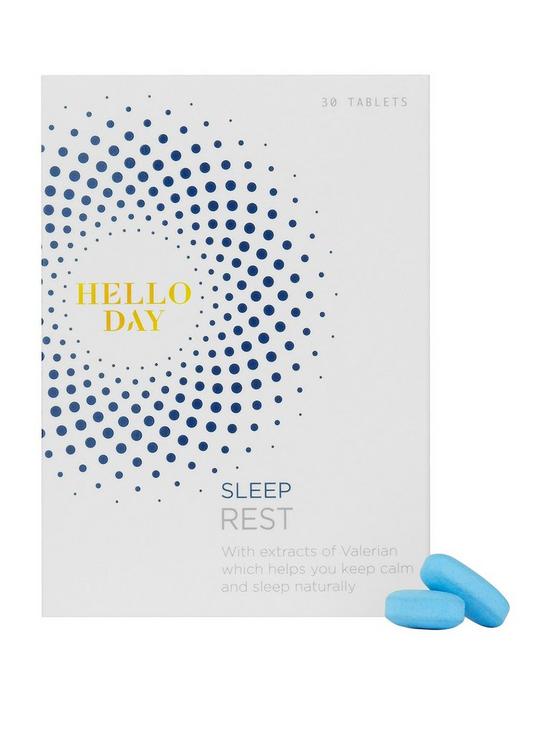 front image of hello-day-sleep-rest-vegan-30-tablets
