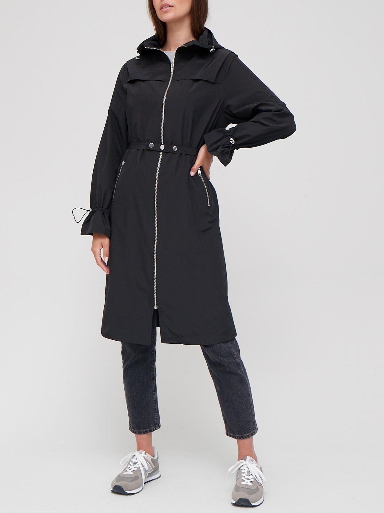 V by Very Longline Shower Resistant Coat Black