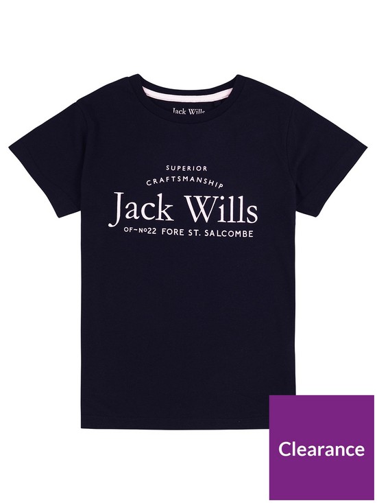front image of jack-wills-girls-script-t-shirt-navy