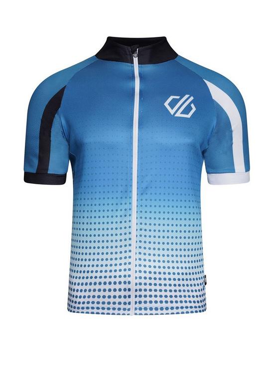 front image of dare-2b-dare2b-petrol-blue-hexagon-gradient-print-cycling-jersey