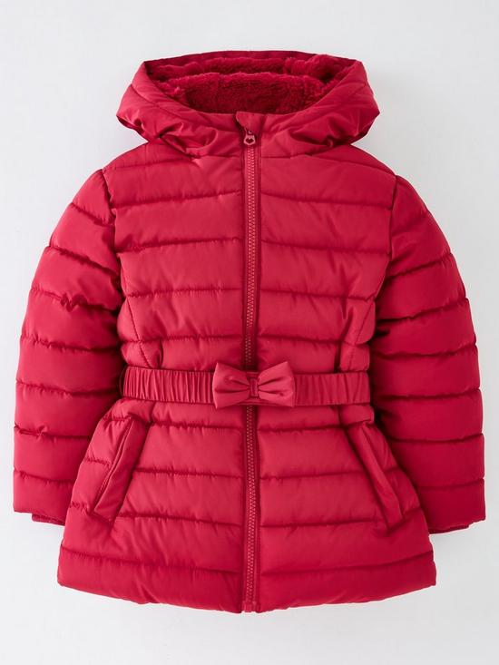 front image of mini-v-by-very-girls-belted-bow-half-faux-fur-lined-coat-pink
