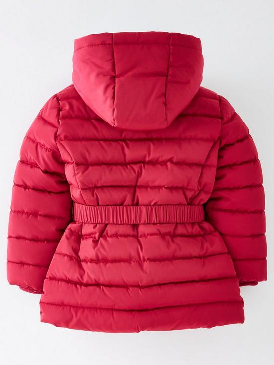 back image of mini-v-by-very-girls-belted-bow-half-faux-fur-lined-coat-pink