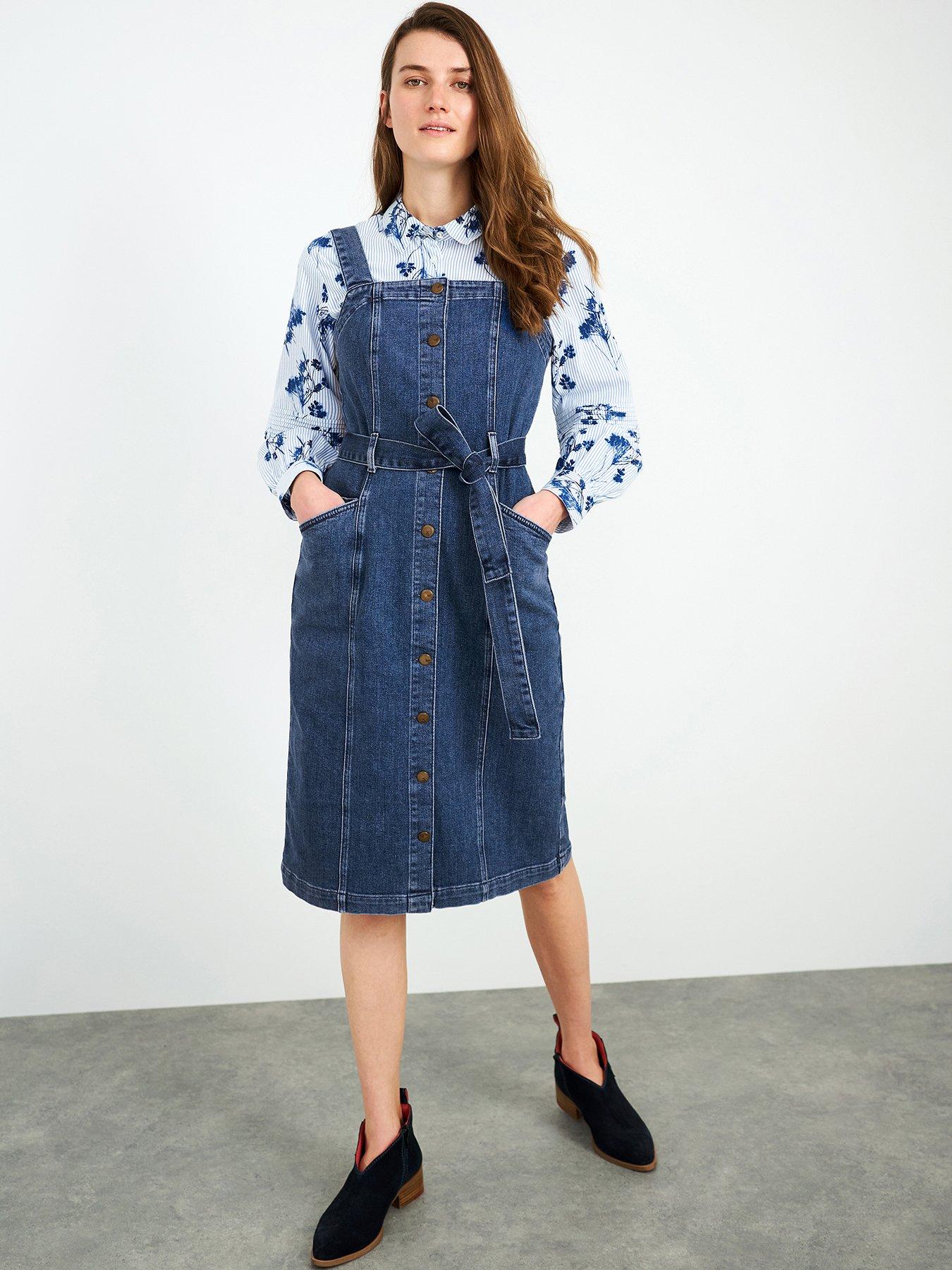 denim midi pinafore