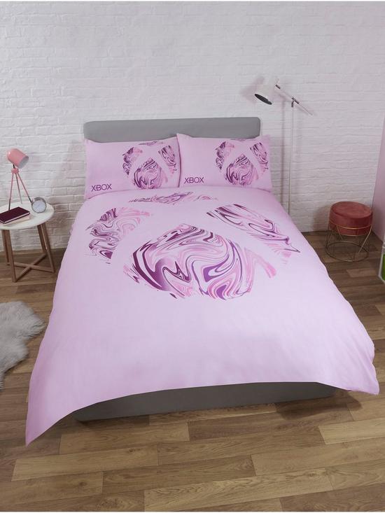 front image of xbox-x-box-lilac-double-duvet-covernbspset