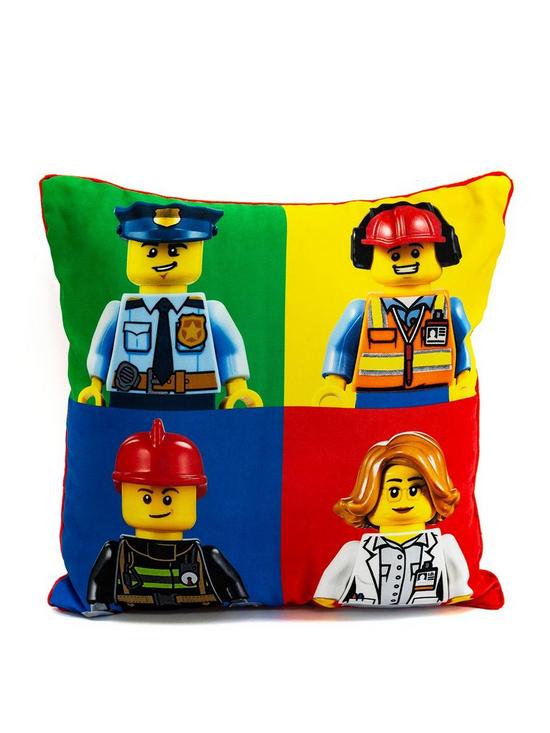front image of lego-city-hello-cushion