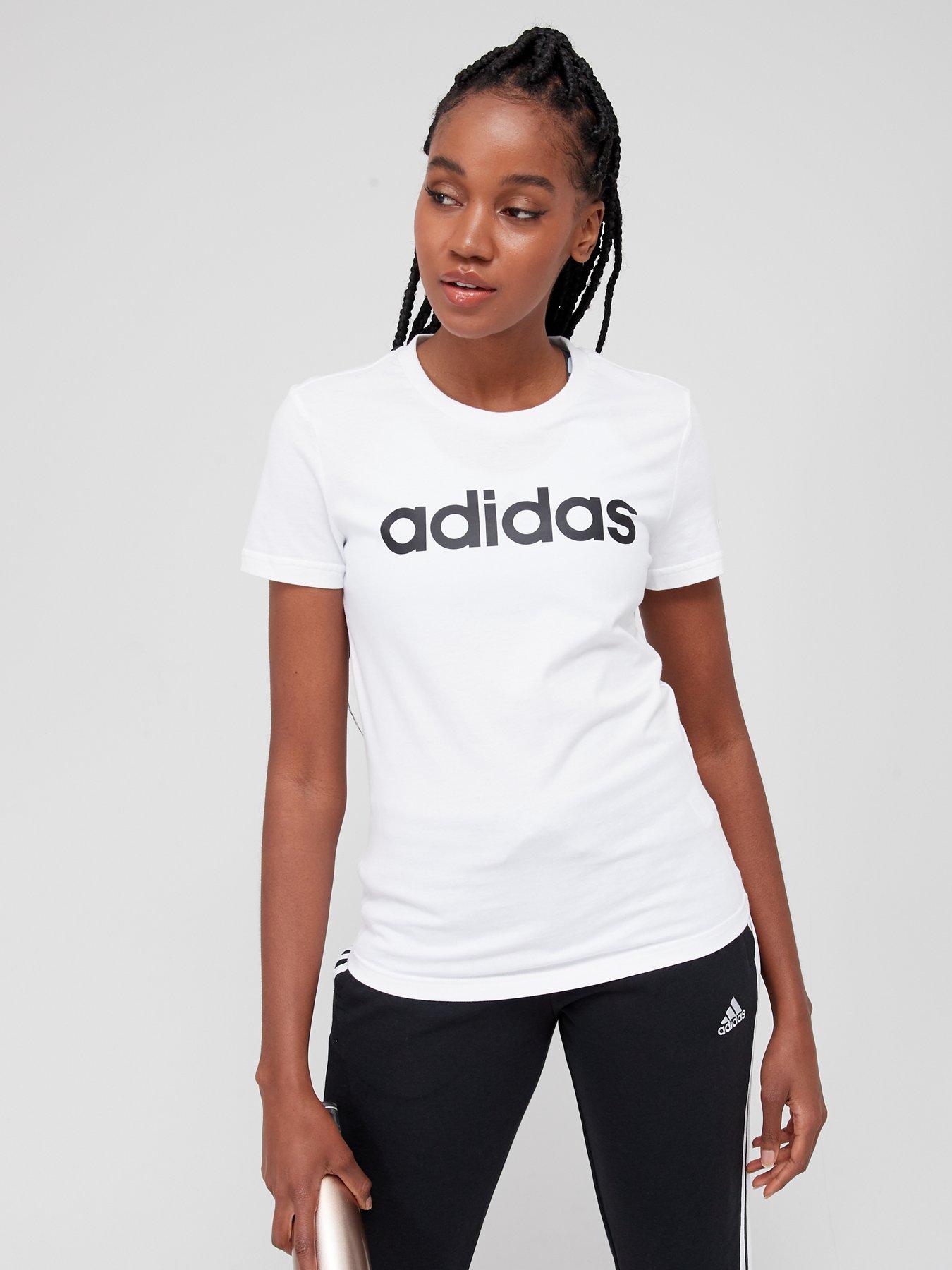 adidas White/Black Slim Linear - Sportswear T-Shirt Essentials