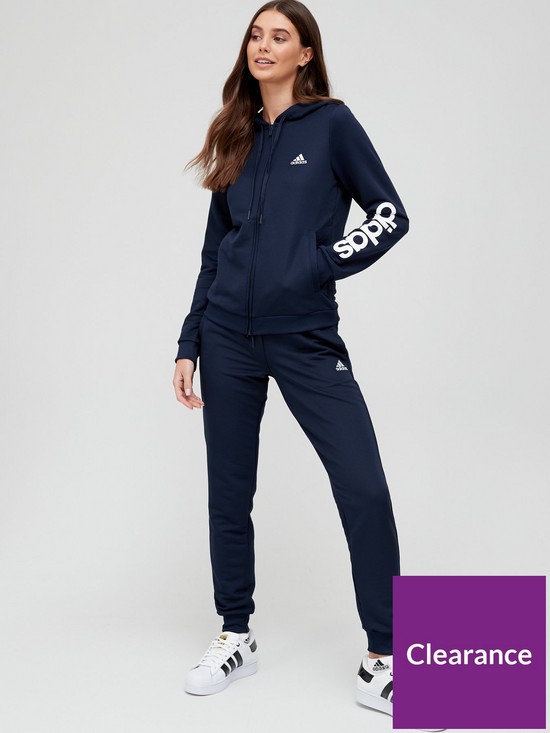 front image of adidas-essentials-linear-tracksuit-navywhite