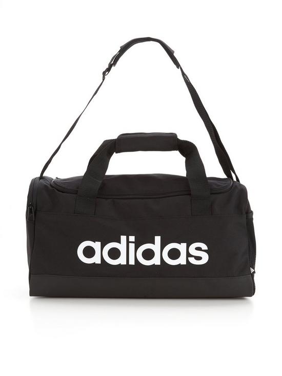 front image of adidas-essentials-linear-duffel-bag-blackwhite