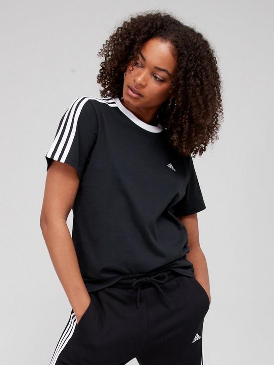 adidas Sportswear Essentials 3 Stripes Boyfriend Tee - Black/White ...