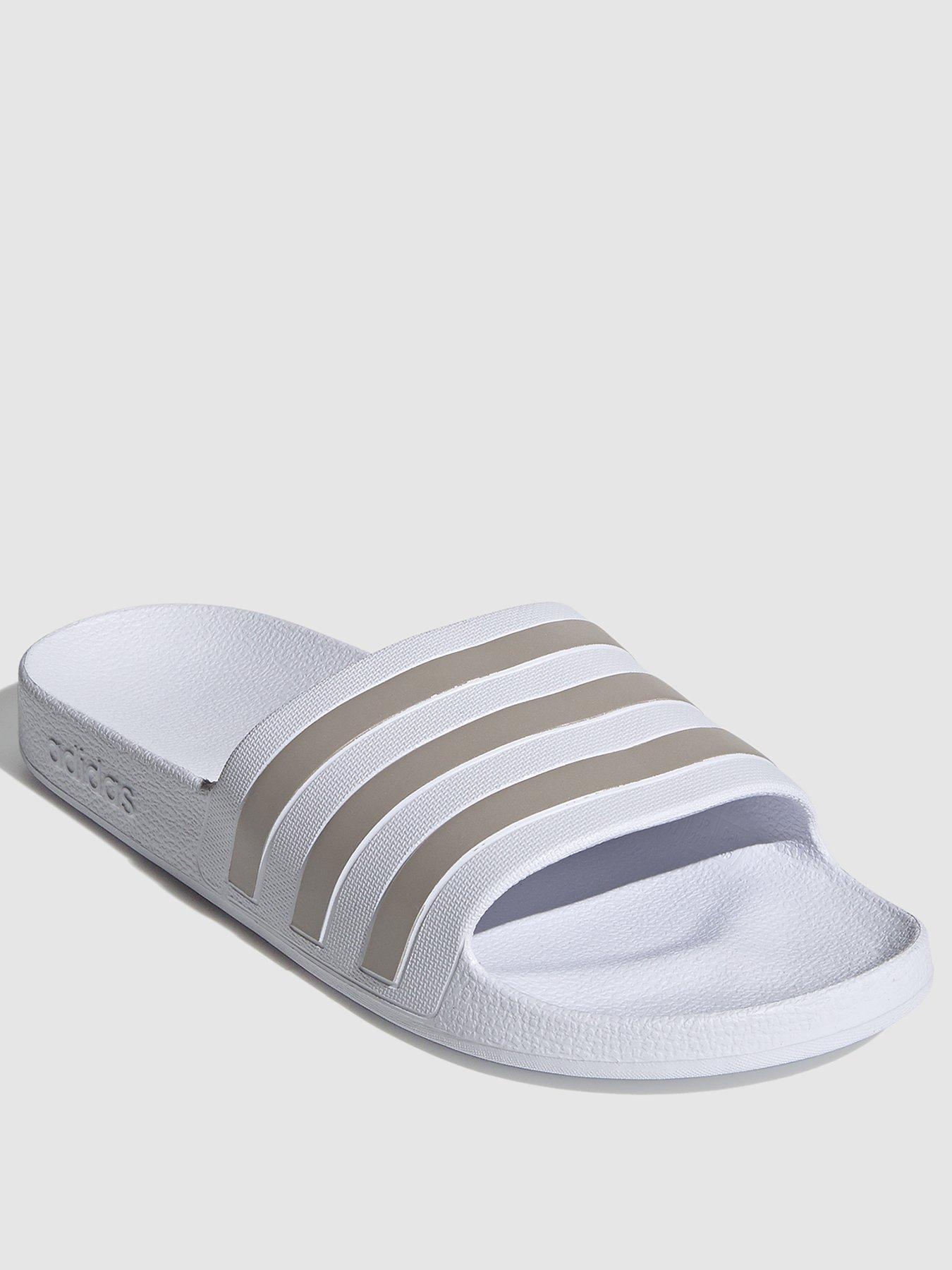 undefined Unisex Adilette Aqua Sliders - White/Silver