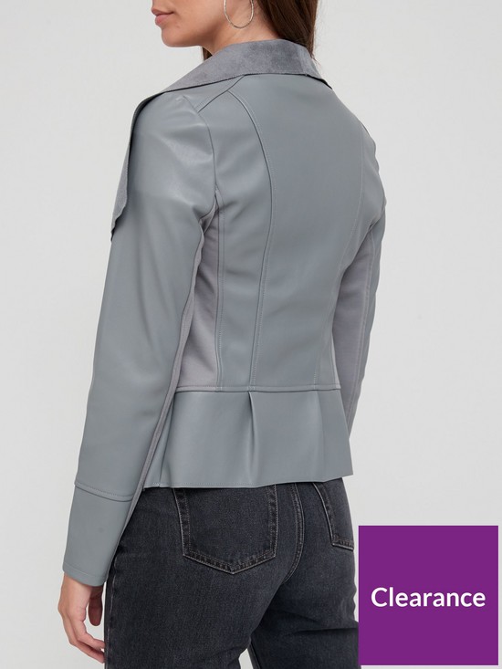stillFront image of v-by-very-faux-leather-waterfall-jacket-grey