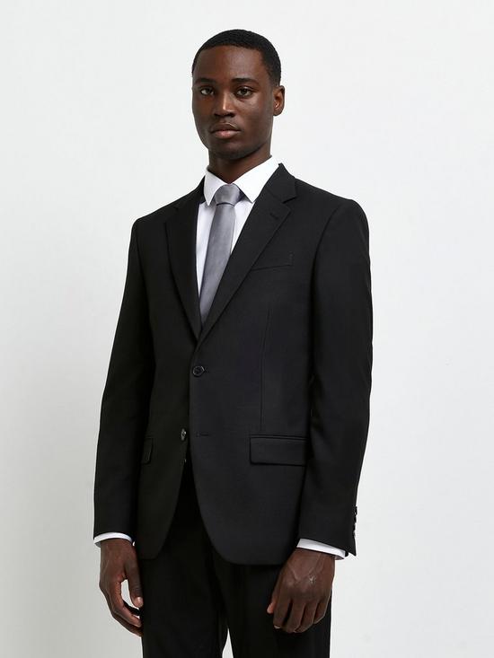 front image of river-island-black-skinny-twill-suit-jacket
