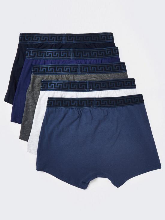 back image of river-island-5-pack-greek-waistband-trunks-blue