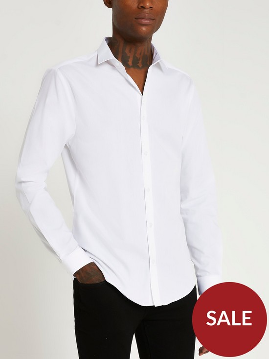 front image of river-island-slim-fit-long-sleeve-shirt-white