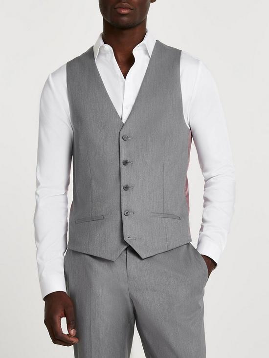 front image of river-island-twill-suit-waistcoat-grey