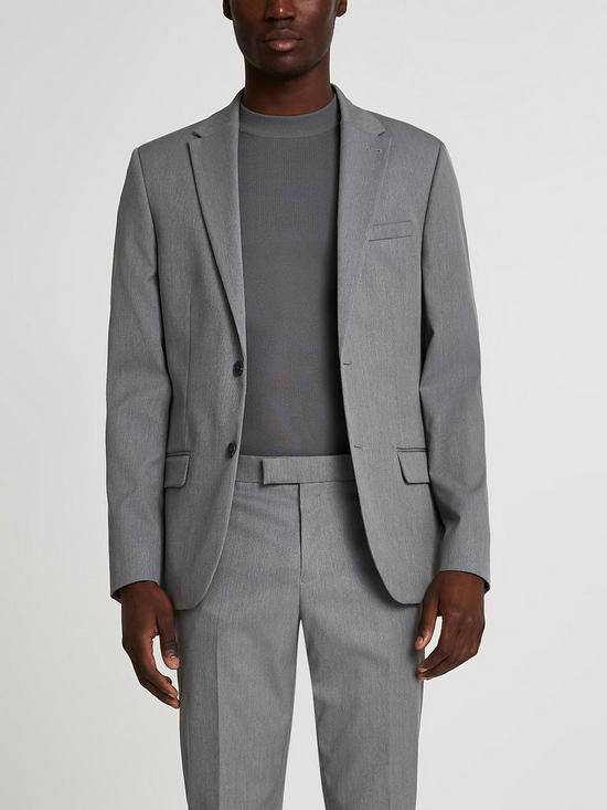 front image of river-island-grey-skinny-twill-suit-jkt