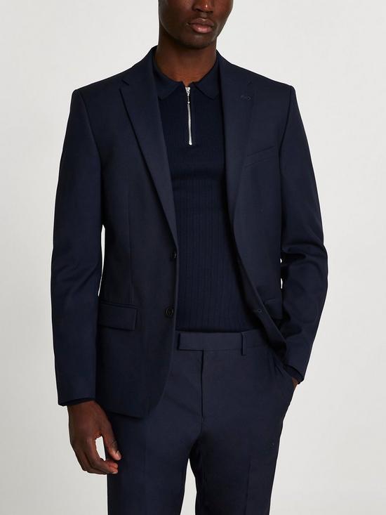 front image of river-island-navy-skinny-twill-suit-jacket
