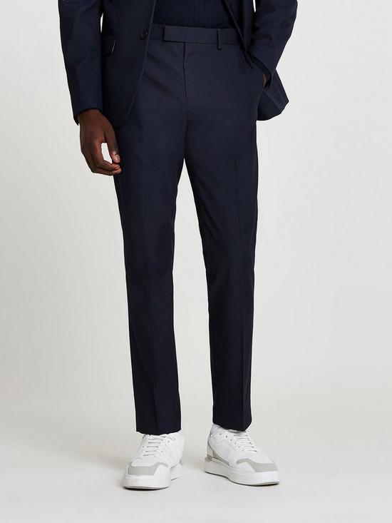front image of river-island-skinny-fit-twill-suit-trousers-navy
